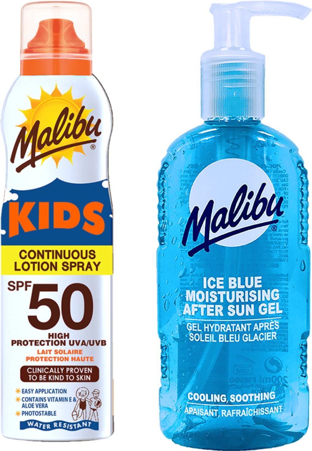 Malibu Mleczko W Aerozolu Dla Dzieci SPF50 175ml + Żel Po Opalaniu 200ml
