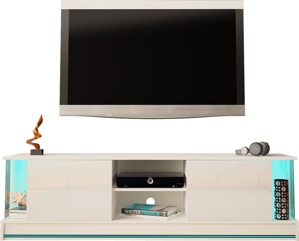 MEGSTYL SZAFKA RTV 185CM Z LISTWĄ LED - EFECTO 1 biały mat - biały połysk