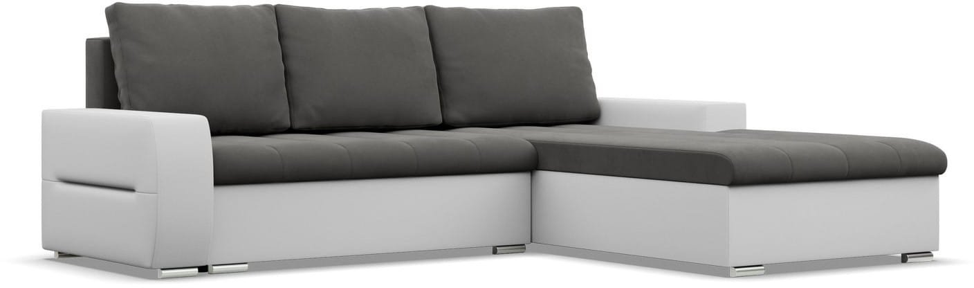 Narożnik, prawy, Sereno, velvet, ekoskóra, 243x200x92 cm, ciemny szary, biały | TYLETEGOTU