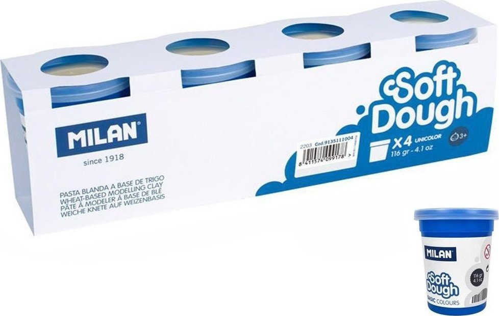 Milan Ciastolina Basic 116g 4 słoiczki biała