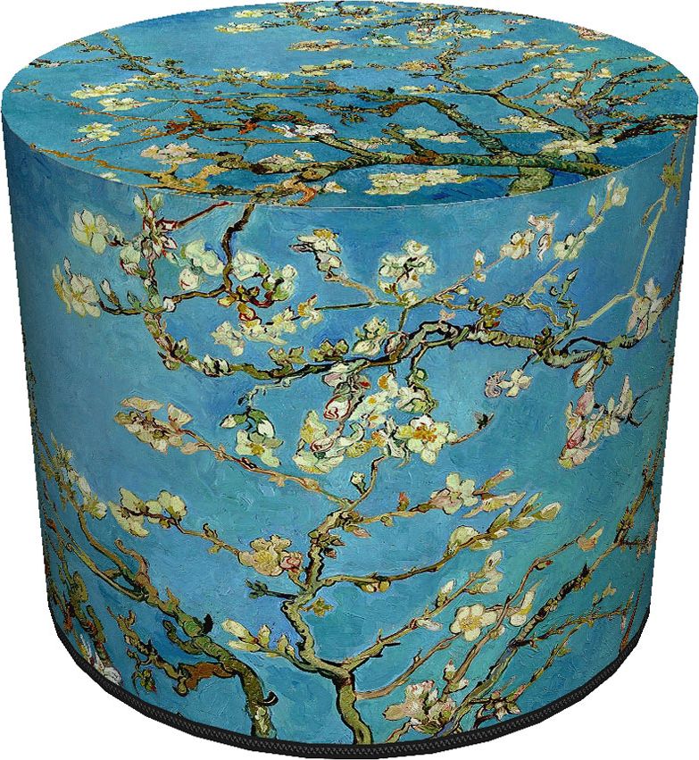 Elior Okrągła tapicerowana niebieska pufa z drzewkiem - Matilda