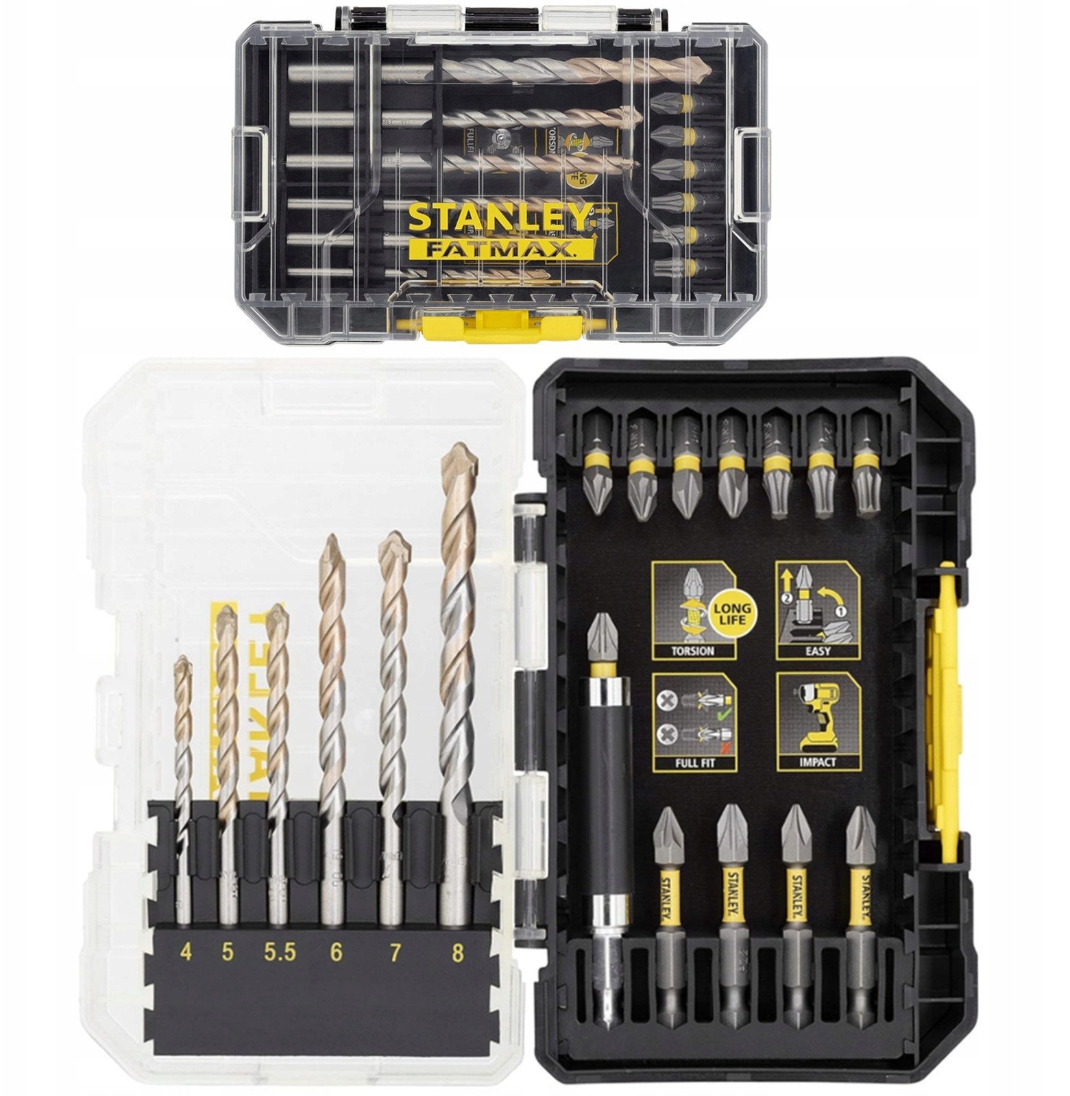 Stanley Zestaw 19 szt. końcówek udarowych 1/4" + wiertła do muru (STA88552-XJ)