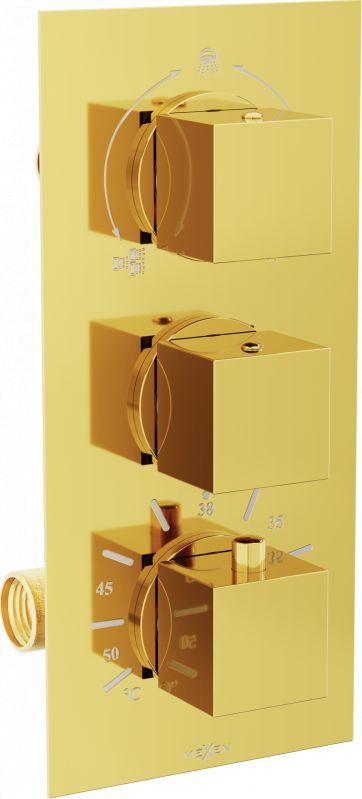 Bateria prysznicowa Mexen Mexen Cube termostatyczna bateria wannowo-prysznicowa 3-wyjściowa złota - 77503-50