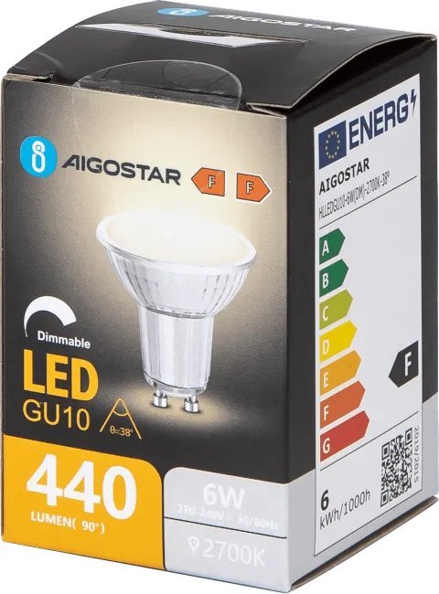 Aigostar Żarówka LED GU10 6W 2700K z możliwością ściemniania i szklanym kloszem LED GU10 6W 2700K z możliwością ściemniania i szklanym kloszem