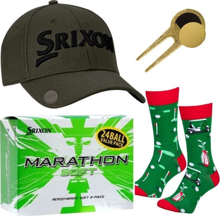 Srixon Zestaw prezentowy dla Golfisty, Srixon E02, czapka z daszkiem, skarpety, piłki golfowe i pitchfork