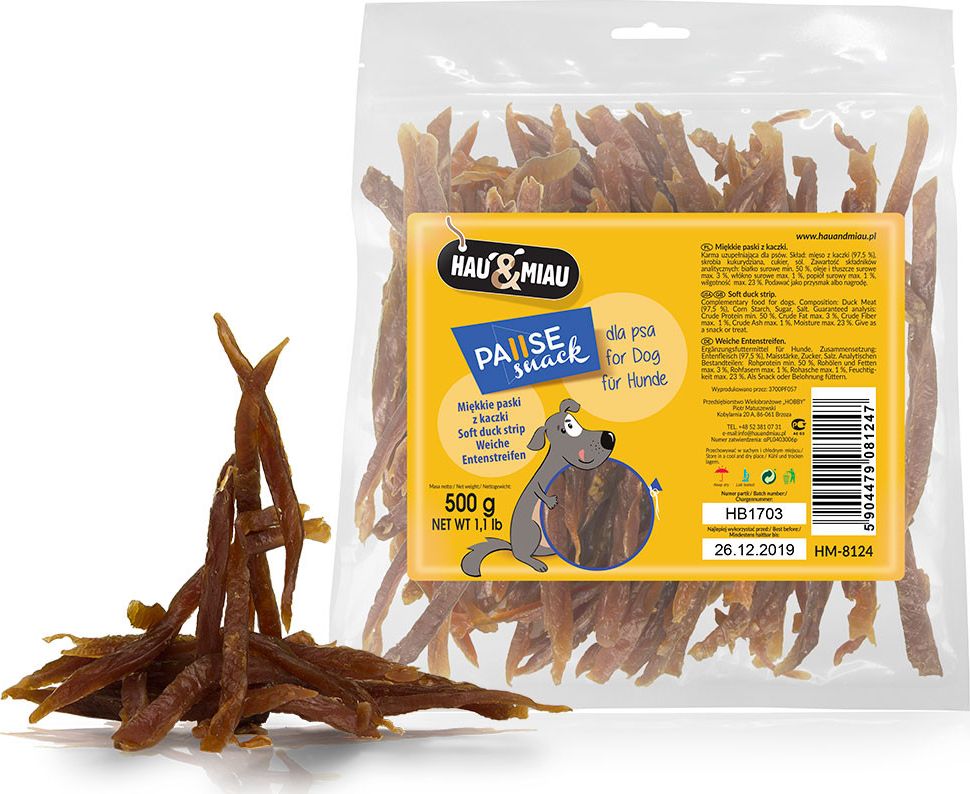 Hau&Miau Hau&Miau Miękkie paski z kaczki 500 g HM-8124