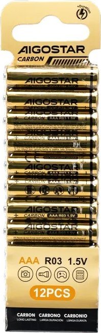 Aigostar Bateria alkaliczna cynkowo-węglowa R03 AAA 1.5V opakowanie 12 szt.