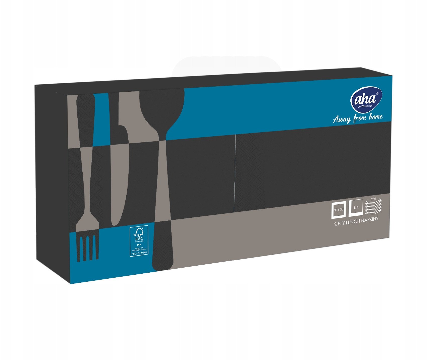 Serwetki AFH AHA, 2-warstwowe, składanie 1/4, 33x33cm, 250 szt., czarne