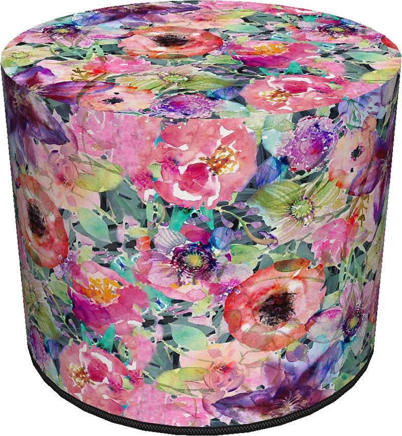 Elior Okrągła tapicerowana wielobarwna pufa w kwiaty - Matilda