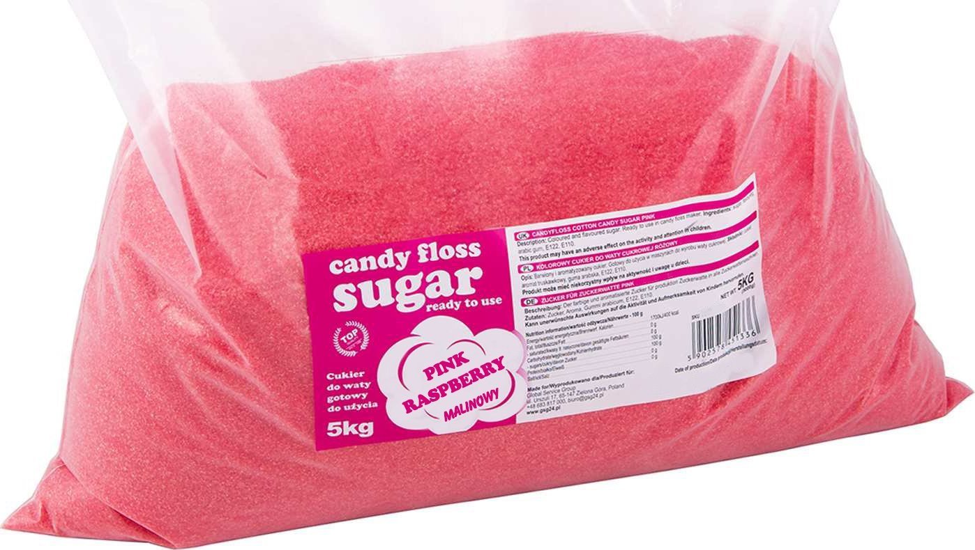 GSG24 Kolorowy cukier do waty cukrowej czerwony o smaku malinowym 5kg Kolorowy cukier do waty cukrowej czerwony o smaku malinowym 5kg