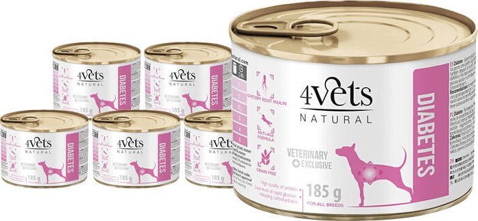 Mokra karma weterynaryjna dla psa z cukrzycą 4Vets Natural Diabetes zestaw 6 x 185 g