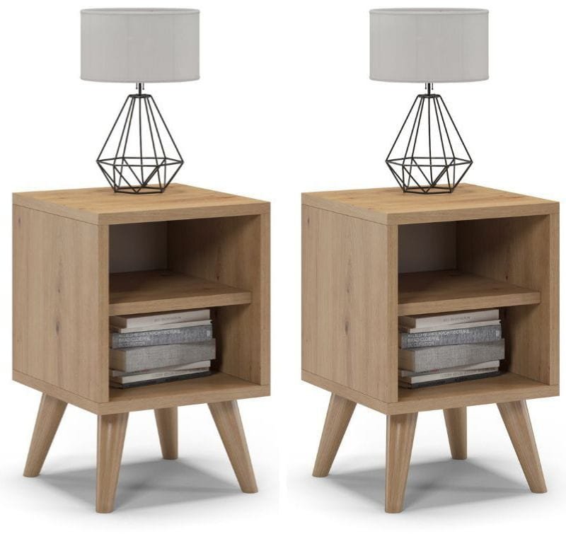Szafki nocne, 2 sztuki, otwarte, SKAND, 30x30x45 cm, dąb, mat