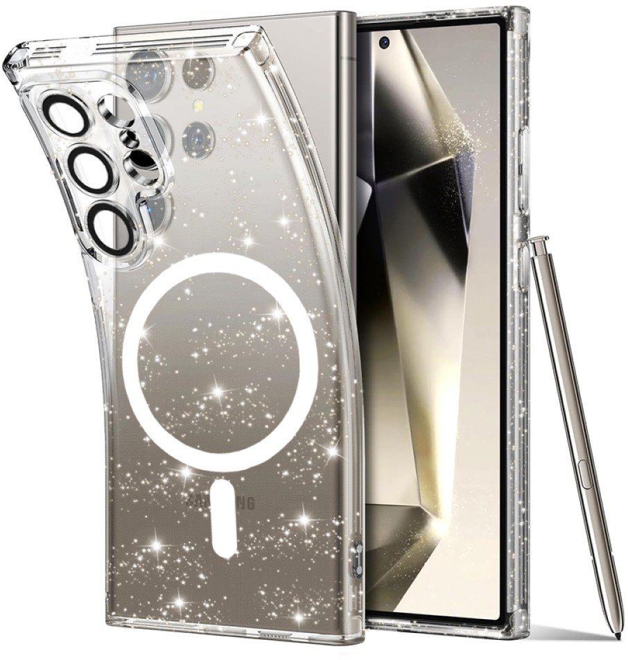 Etui z brokatem Supero do magsafe do Samsung Galaxy S25 Ultra, przezroczyste-brokatowe
