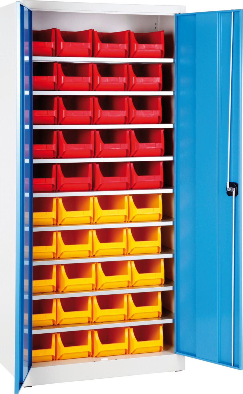 Meva Szafa warsztatowa spawana z pojemnikami na śruby części 95x40x195cm ZESTAW 50 elem.