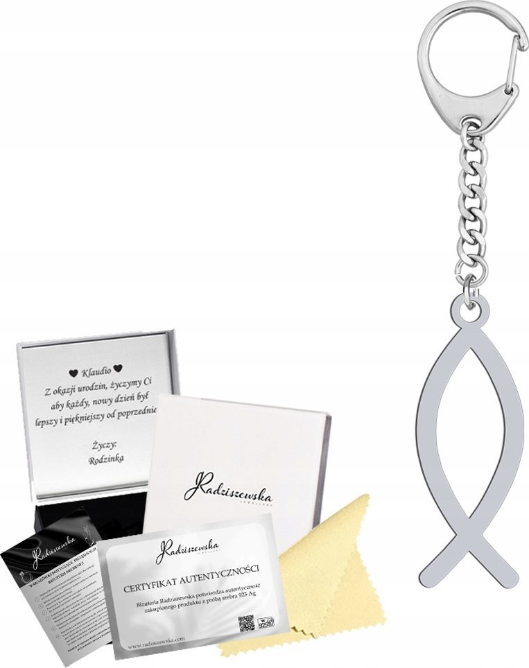 Radziszewska Jewellery Brelok RYBA ICHTYS SREBRO 925 Prezent Bierzmowanie GRAWER GRATIS TABLICZKA