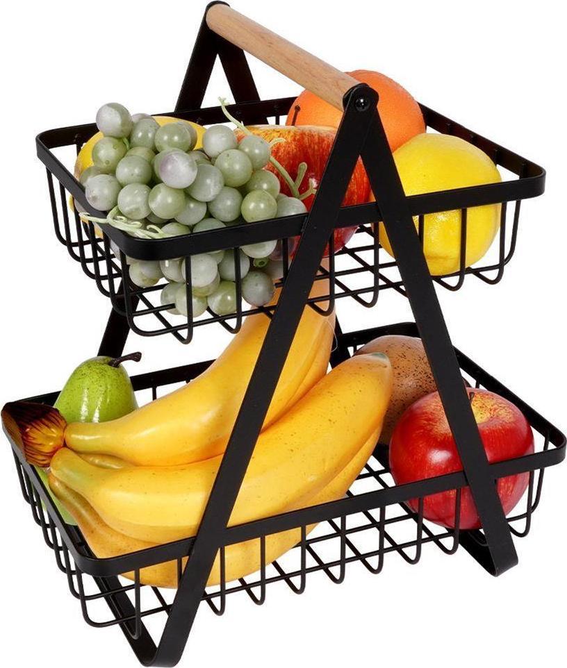 Vilde Koszyk na owoce i warzywa kosz metalowy 2-poziomowy czarny loft 27x17,5x29 cm