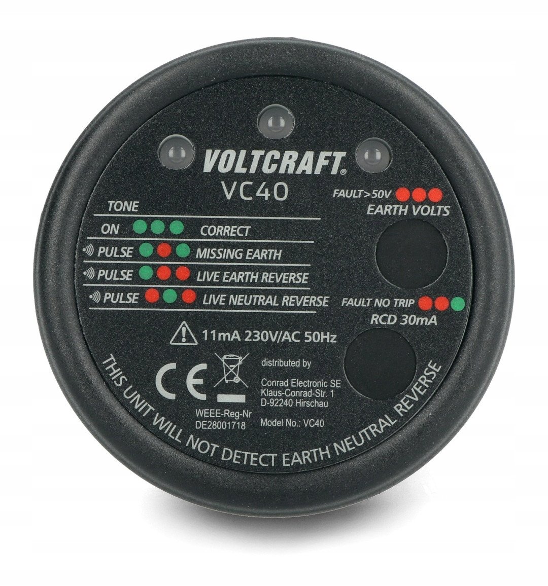 Tester gniazdek VOLTCRAFT VC40, CAT II 300 V 1509105