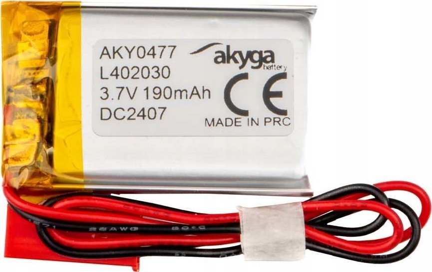 Akumulator Li-Po LP402030 Akyga AKY0477 3.7V / 190mAh PCM złącze JST 2-Pin 150mm