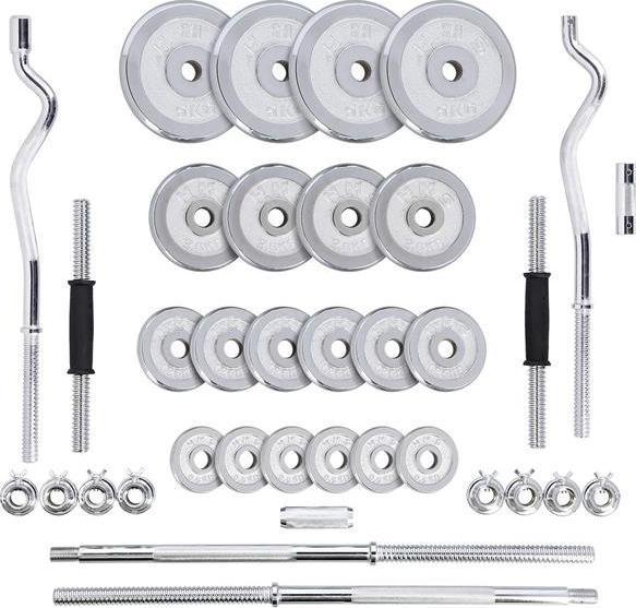 HMS STC55 SZTANGIELKI-SZTANGA PROSTA I ŁAMANA W WALIZCE CHROM 55KG HMS