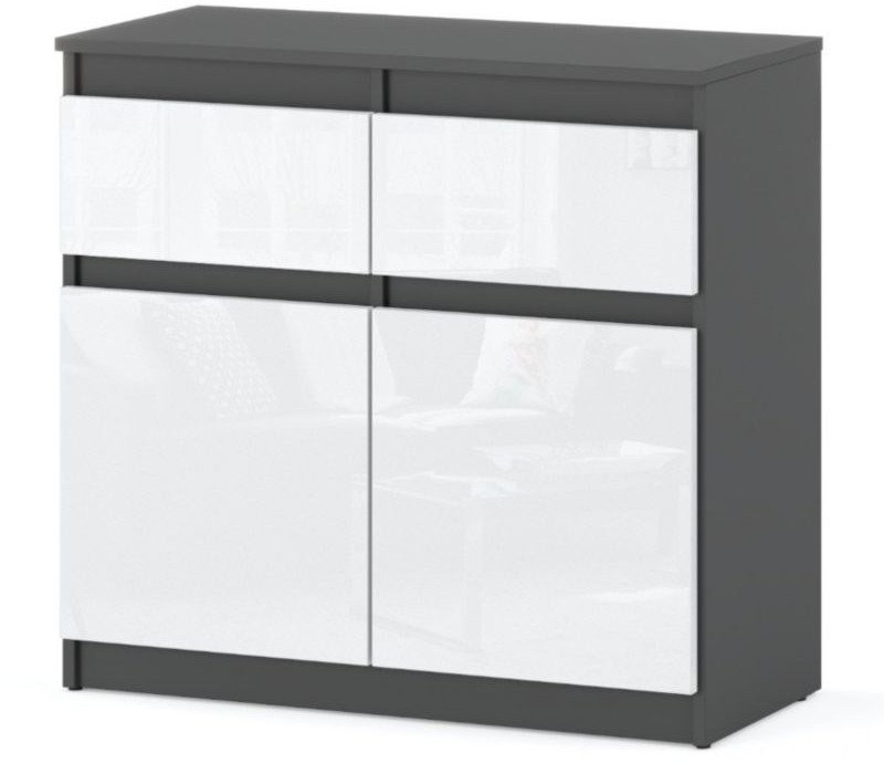Komoda Z 2 Szufladami Oleksa 80cm Pojemna Szafka Rtv Szara Biała Połysk