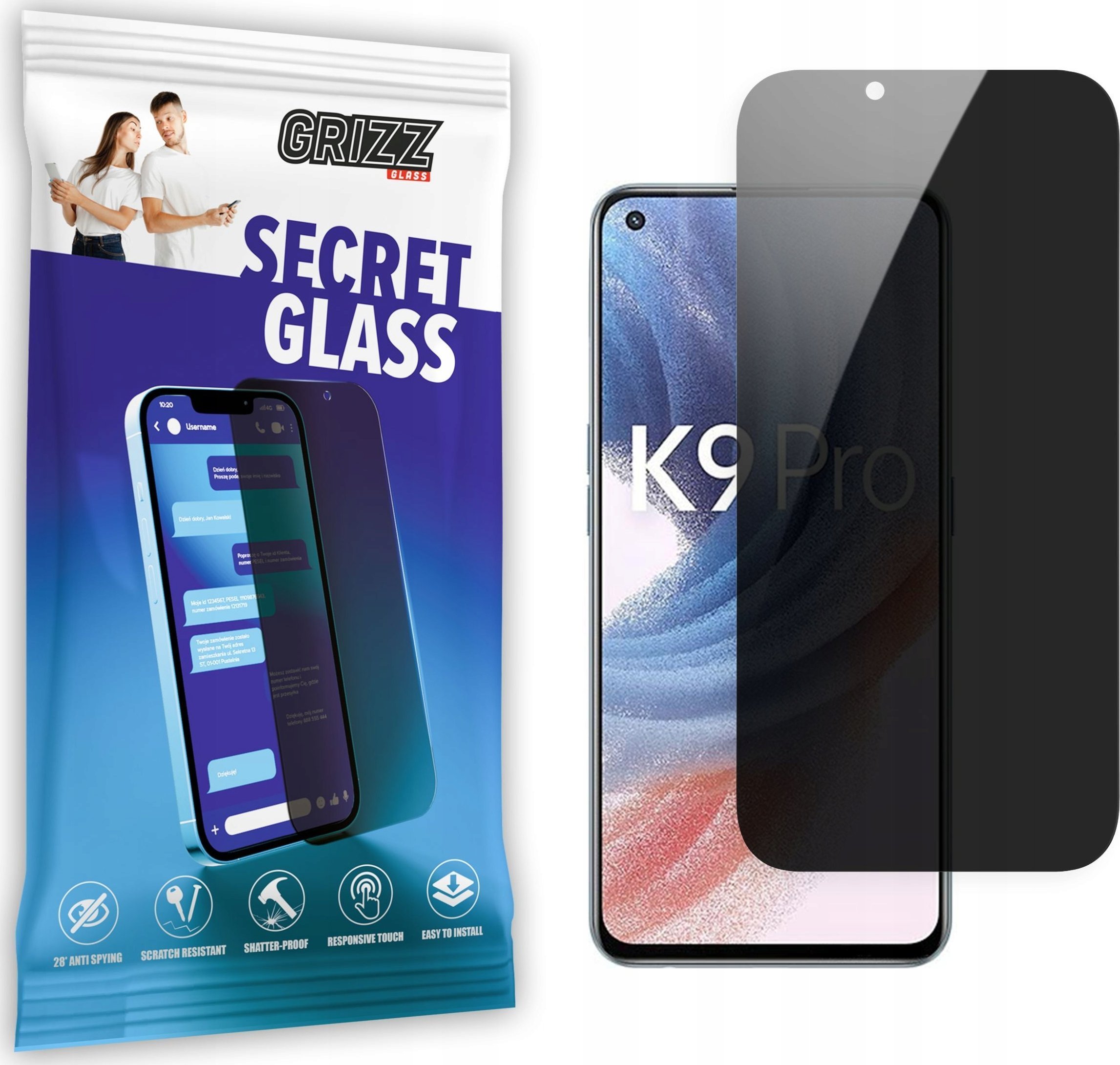 GrizzGlass Szkło prywatyzujące GrizzGlass SecretGlass Oppo K9 Pro 5G