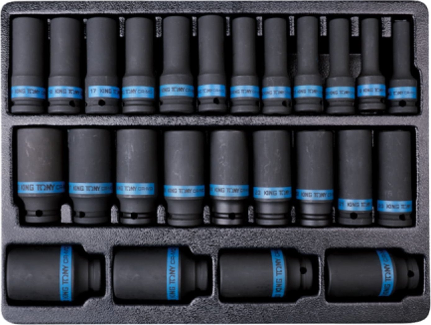 King Tony ZESTAW NASADEK DŁUGICH UDAROWYCH 1/2" 25cz. 6-kąt. 8 - 36mm, WKŁAD DO WÓZKA King Tony