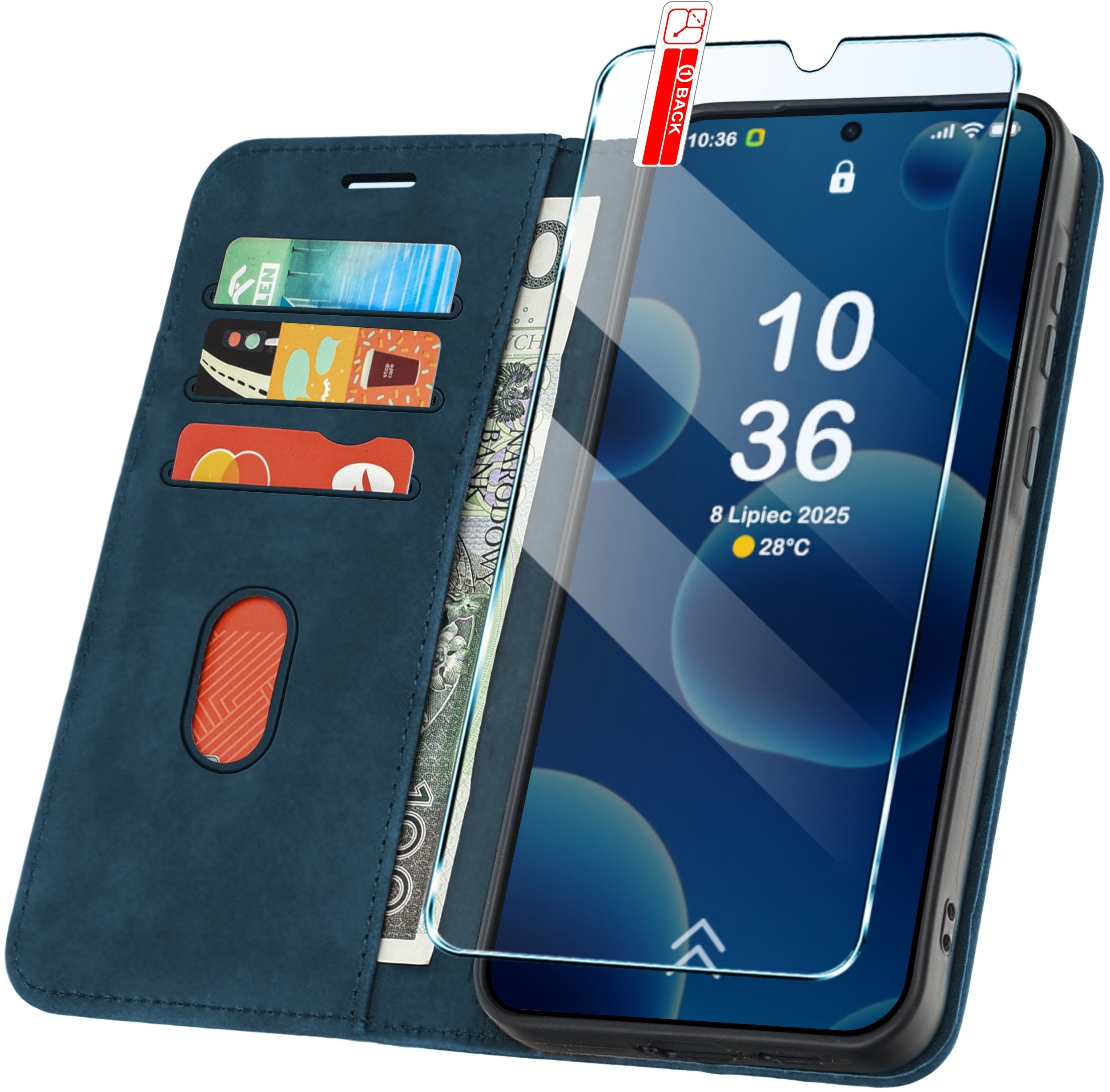 ETUI Z KLAPKĄ do Samsung A56 5G Zamykane Magnetyczne Skórzane + Szkło 9H