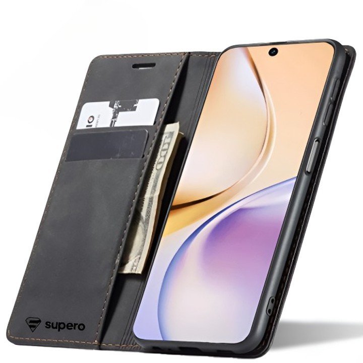 Etui z klapką skórzane Supero do Realme 14 Pro Plus, czarne