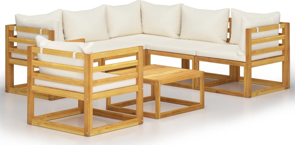 vidaXL 7-cz. zestaw wypoczynkowy do ogrodu, kremowe poduszki, akacja