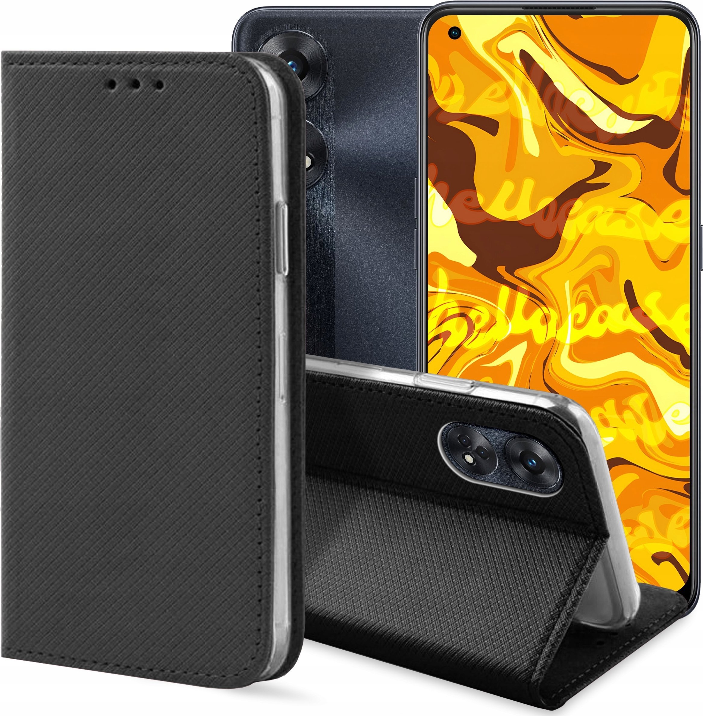 Hello Case ETUI Z KLAPKĄ DO OPPO RENO 8T CZARNE ZAMYKANE MAGNETYCZNE KABURA FUTERAŁ