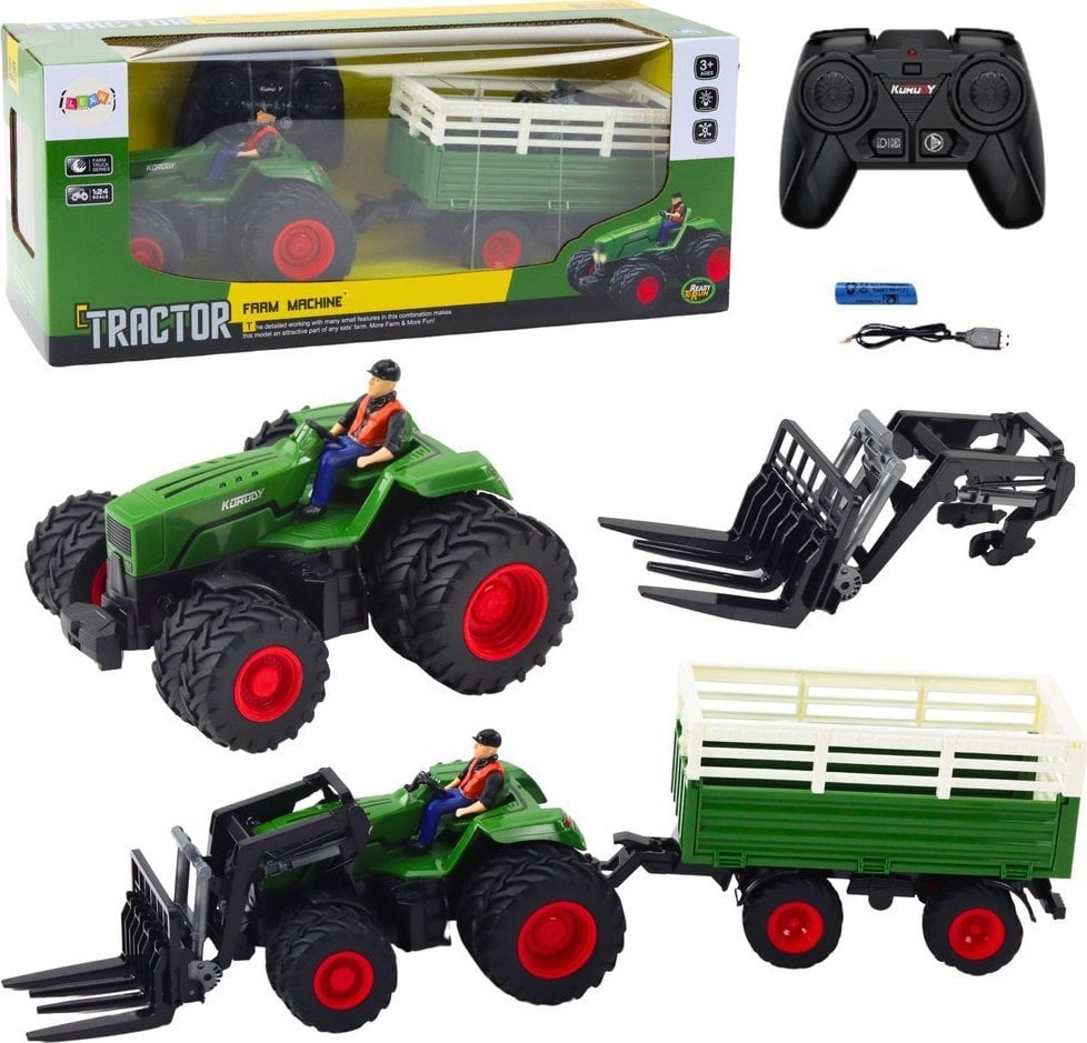 Traktor Rolniczy Z Przyczepą i Widłami Podwójne Koła Zdalnie Sterowany RC LEAN Toys