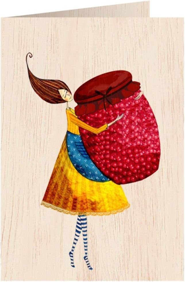 Cozywood Karnet drewniany C6 + koperta Kobieta ze słoikiem