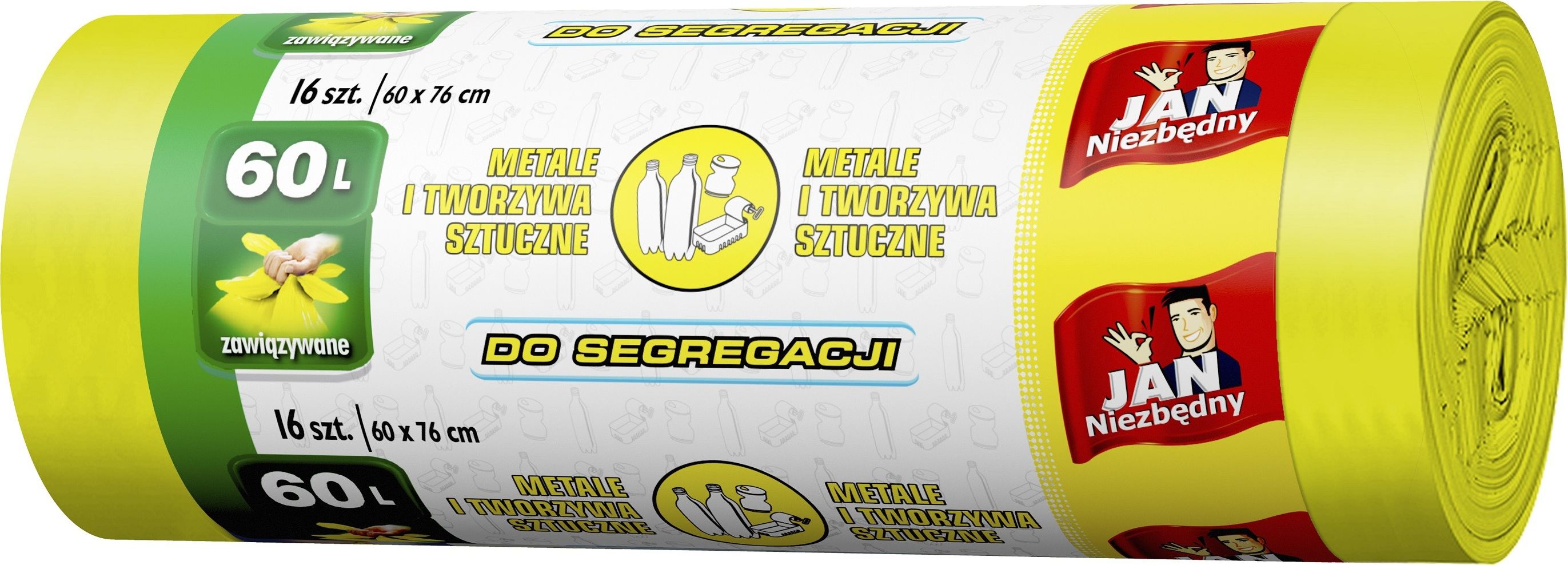 JAN Niezbędny Sarantis Jan Niezbędny Worki do segregacji śmieci żółte - metale i tworzywa sztuczne 60L 1op.-16szt