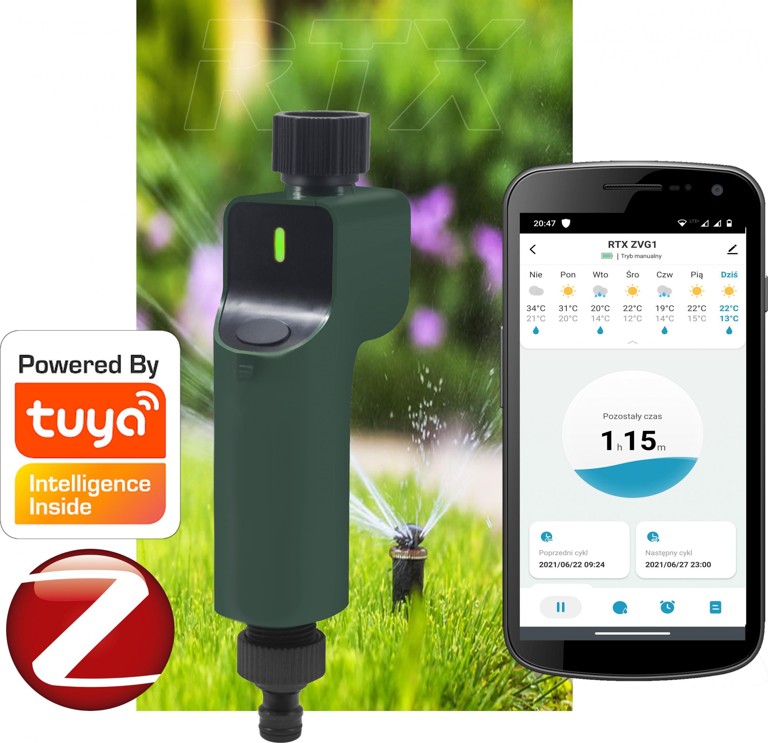 RTX Zawór Nawadnianie Ogrodu Tuya Zigbee Z Pomiarem Zużycia Wody