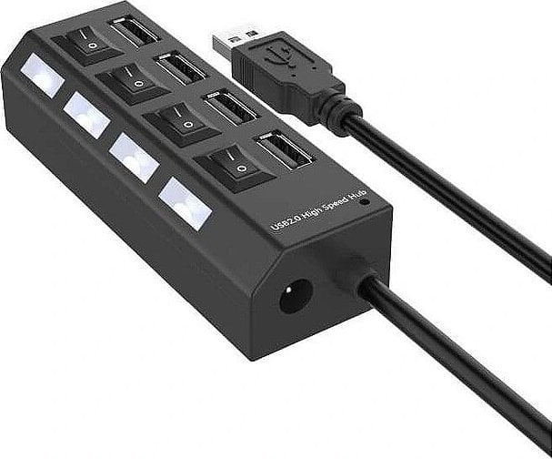 RoGer USB Hub - Splitter 4 x USB 2.0 with Separate On / Off Buttons