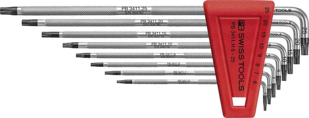 Zestawy kluczy trzpieniowych kątowych w uchwycie z tworz.sztuczn.9-cz. T6-T25 SAFETY