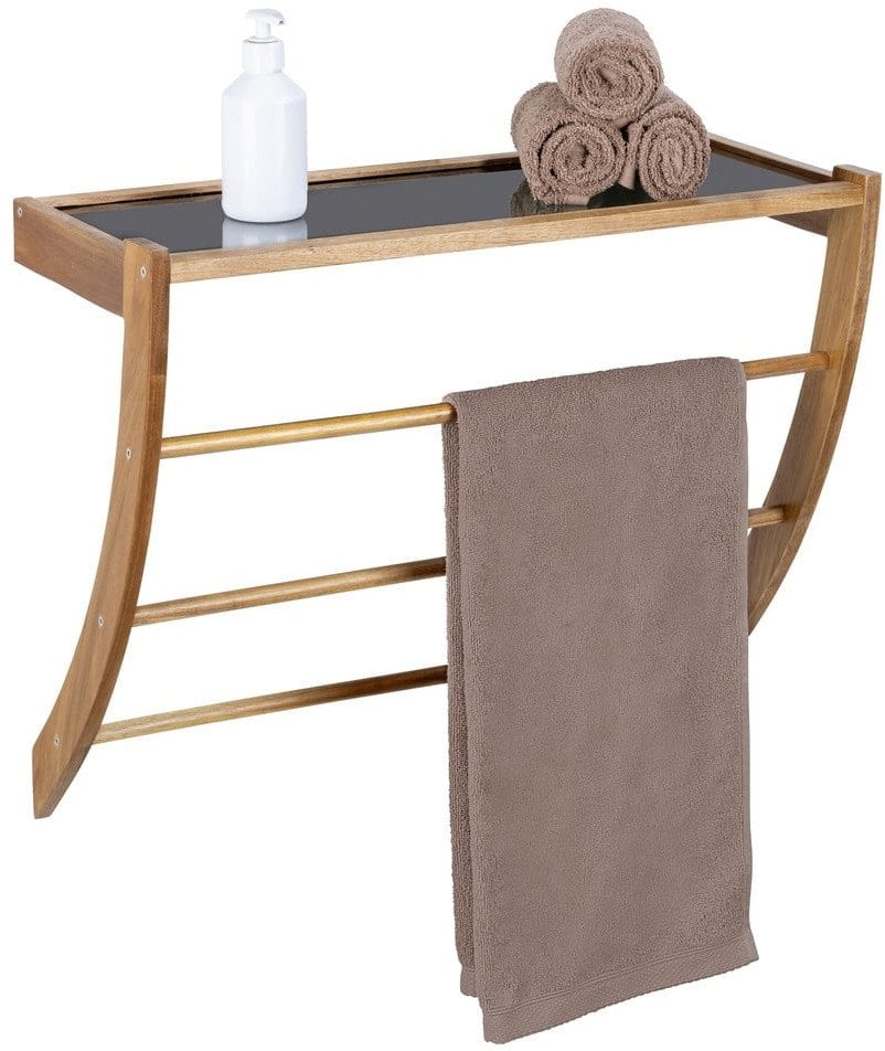 Drewniana półka łazienkowa z drążkiem FONDI