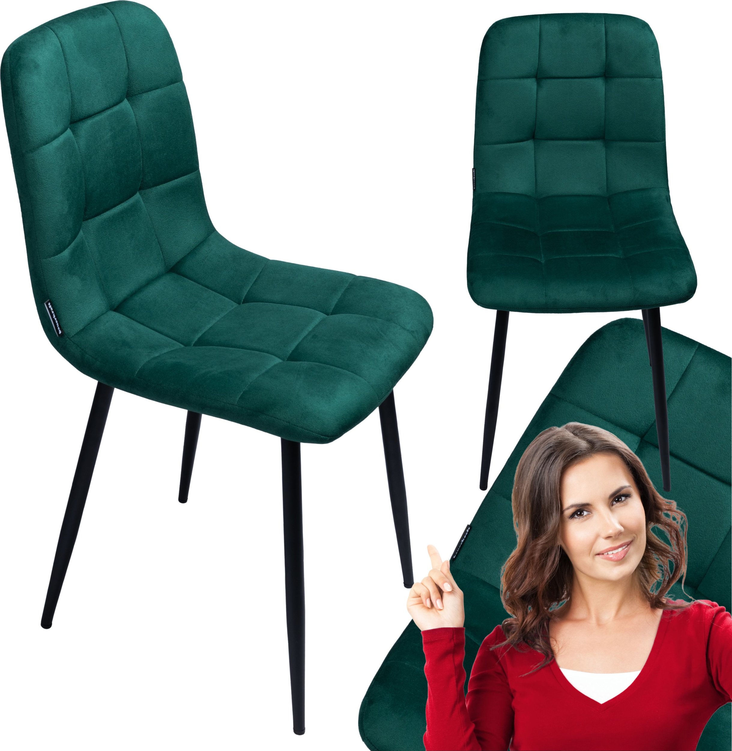 Krzesło tapicerowane welurowe do salonu jadalni velvet loft butelkowa zieleń