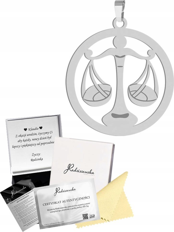 Radziszewska Jewellery Zawieszka Srebrna Znak Zodiaku WAGA Srebro 925 Prezent Dedykacja Gratis