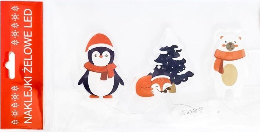 Żelowe naklejki dekoracyjne LED Zimowe zwierzątka EDUKAMP
