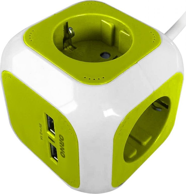 Orno Przedłużacz Kostka 4-krotny(Schuko) z ładowarką 2xUSB 1,4m limonkowy