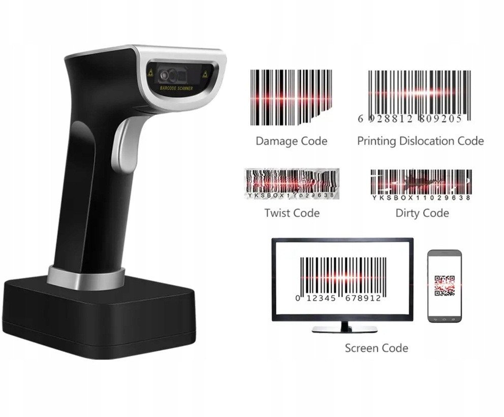 Bezprzewodowy czytnik skaner kodów 1D/2D (QR) YHD-6800DW 2.4GHz + stacja