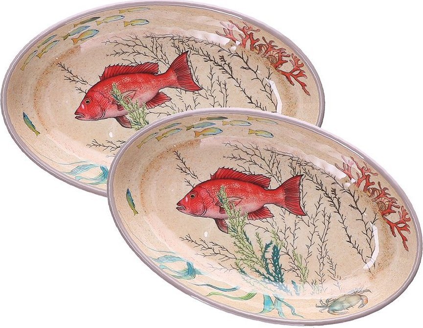 Bigbuy Home Zestaw 2 półmisków owalnych z melaminy Sea Life - 24 x 15 cm