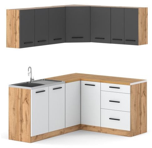 Kuchnia Narożna Nowoczesna Z Blatem Danka 3.2m Modułowa Wotan Szary Biały