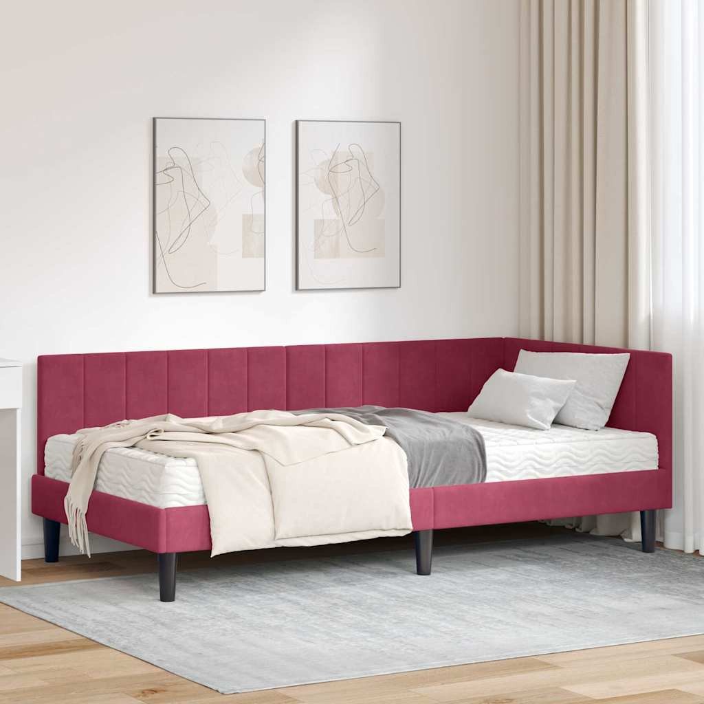 vidaXL Rama łóżka narożnego czerwone wino 100 x 200 cm Aksamit