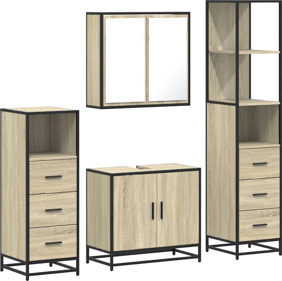 4-częściowy zestaw mebli łazienkowych, kolor dąb sonoma