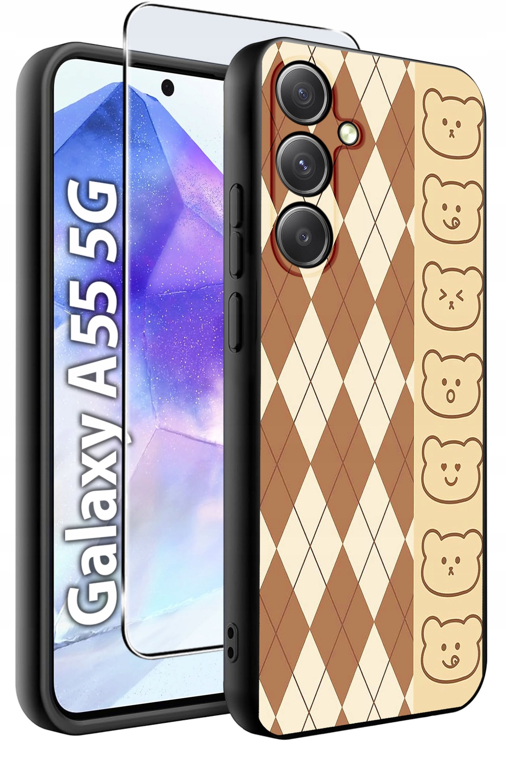 ETUI do Samsung A55 5G WZORY | SILIKONOWE MATT CASE + SZKŁO HARTOWANE 9H