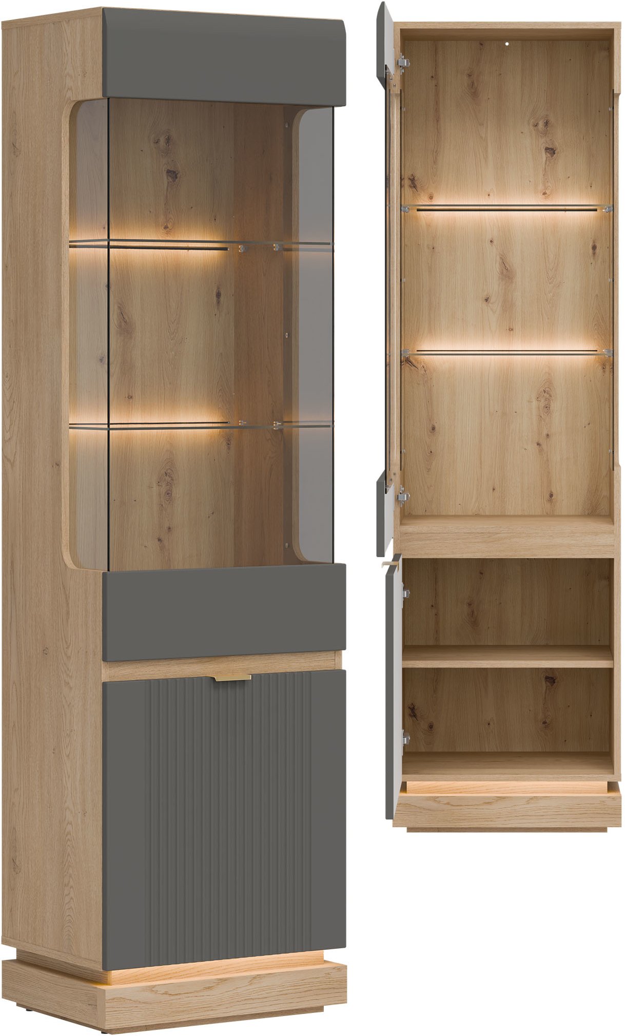 Witryna wąska Przeszklona szafka do salonu Dąb Cremona Szary MILTON ML05