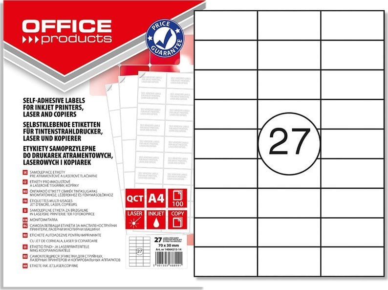 Office Products Etykiety Office Products A4 70x30mm białe (100)