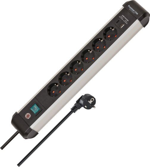 Brennenstuhl 1391030611 rozgałęziacz 3 m 6 x gniazdo sieciowe Wewnętrzna Czarny, Srebrny